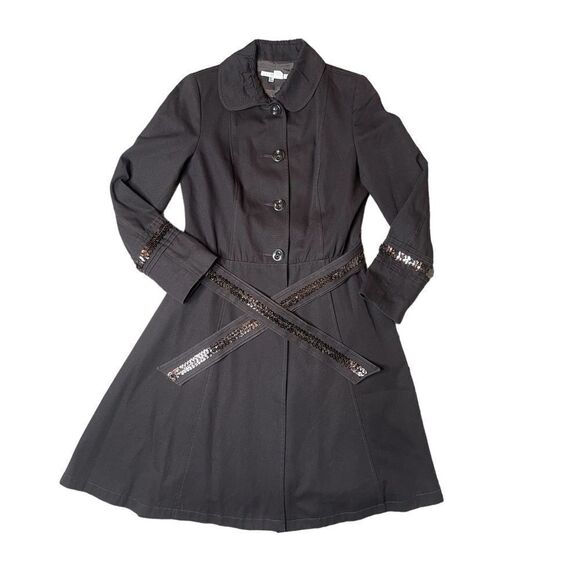 Zara Trench Coat with Peter Pan Collar & Sequin Embellishment Detail Size Large - Picture 1 of 12